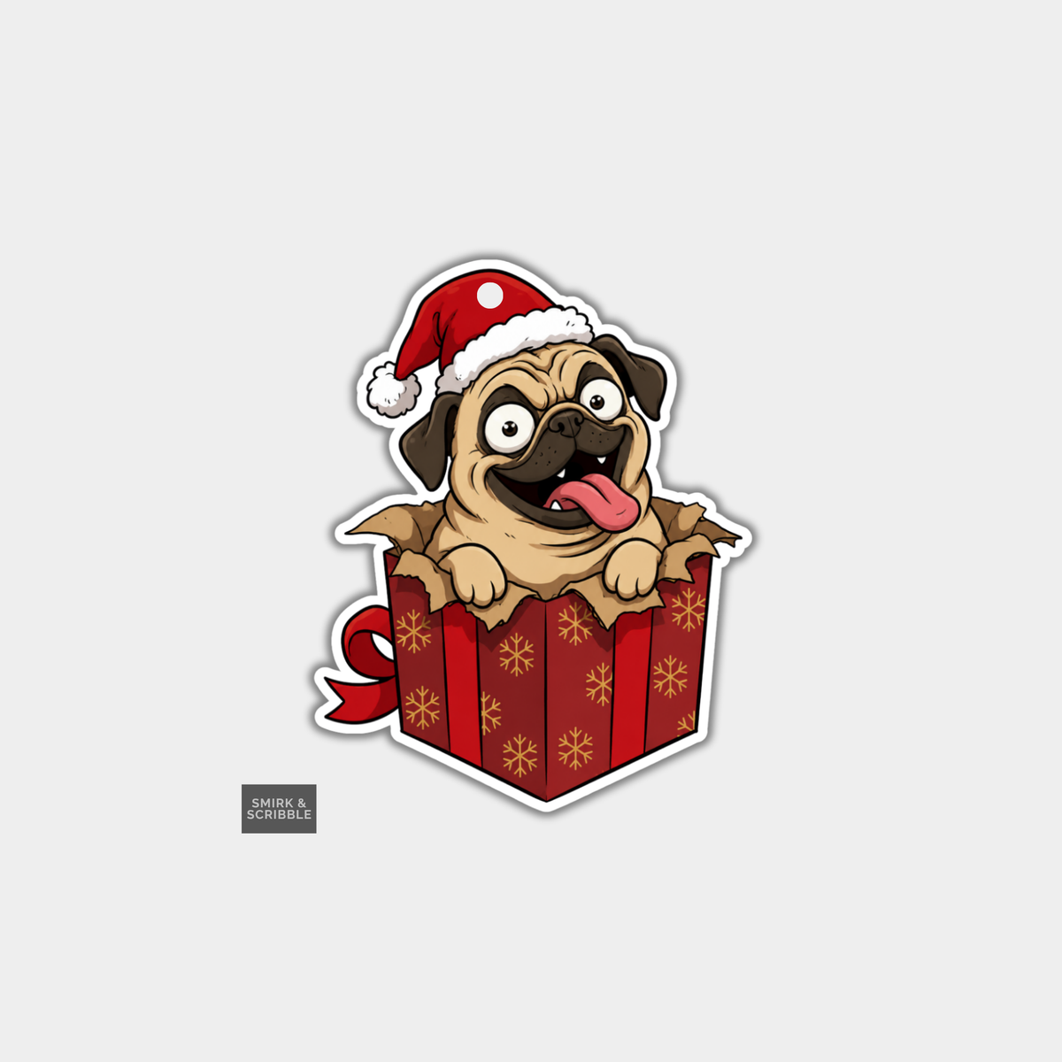 Funny Christmas Gift Tags - Cheeky Pug In Gift