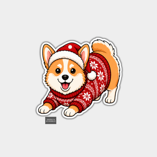 Funny Christmas Gift Tags - Cute Corgi Santa Hat