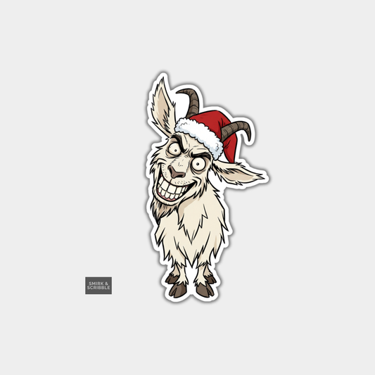 Funny Christmas Sticker - Cheeky Happy Silly Goat