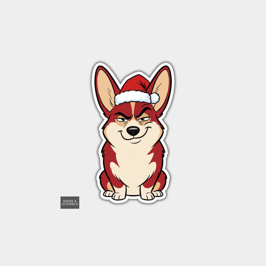Funny Christmas Sticker - Crafty Smirking Cheeky Corgi