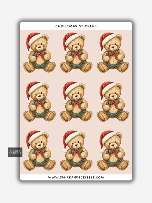 Teddy Bear Christmas Sticker Sheet