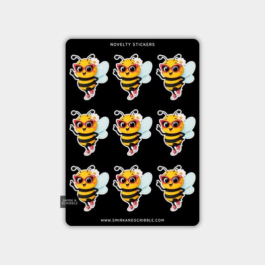 Funny Vinyl Sticker Sheet - Cute Bee & Glasses