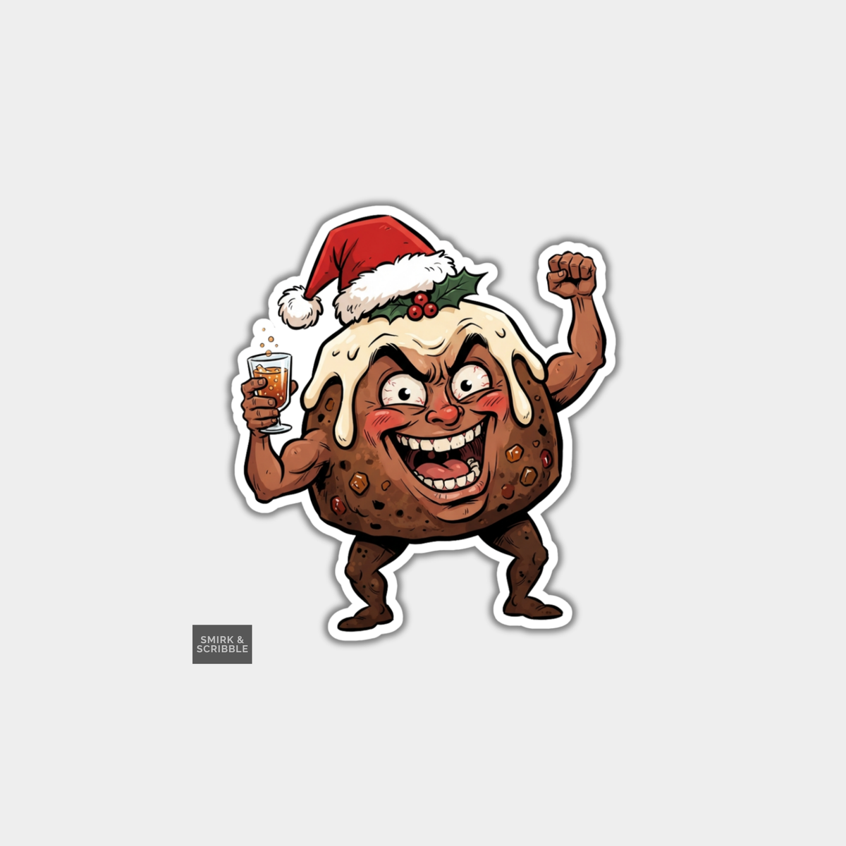 Funny Christmas Sticker - Excited Xmas Pudding