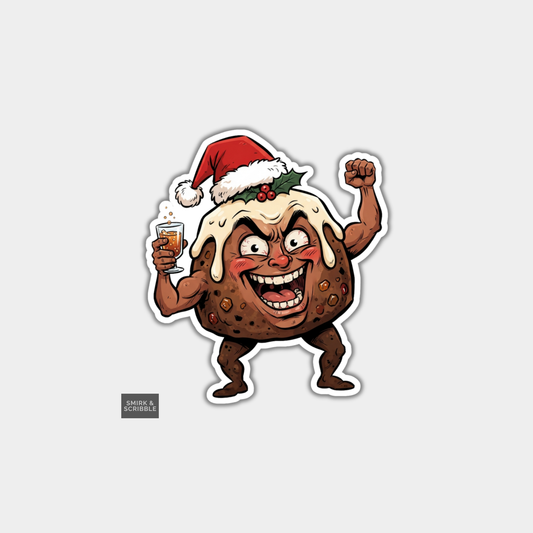Funny Christmas Sticker - Excited Xmas Pudding