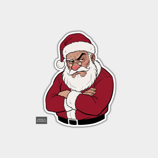 Funny Christmas Sticker - Grumpy Judgy Santa Claus