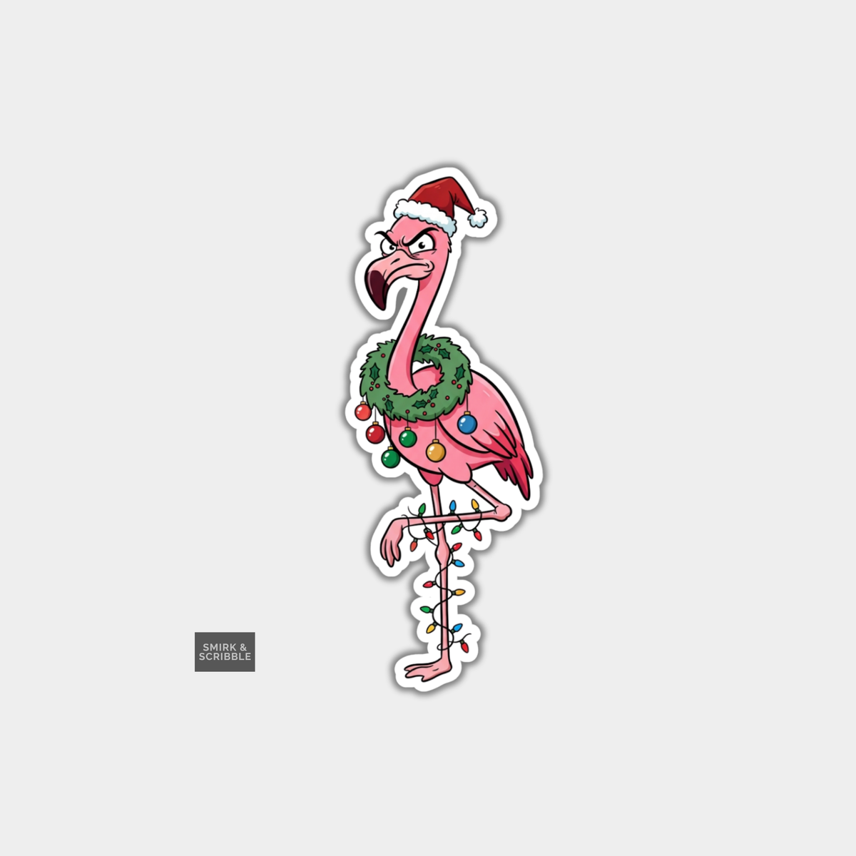 Funny Christmas Sticker - Unamused Flamingo