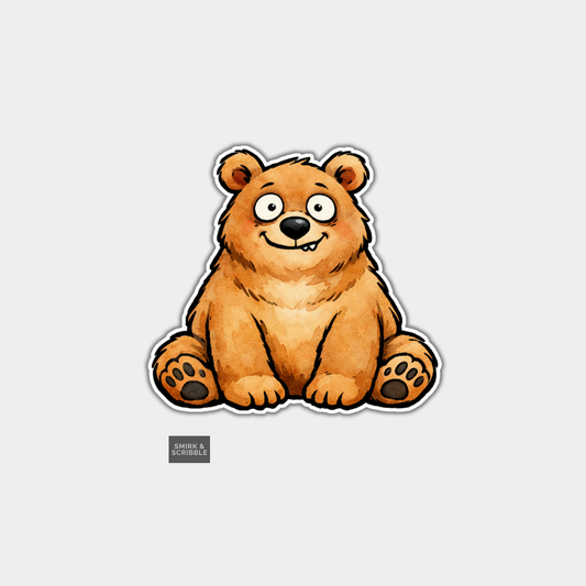 Cartoon bear sticker on a light gray background