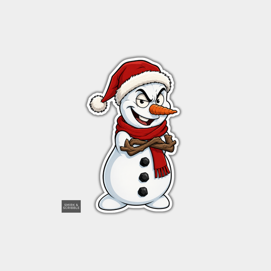 Funny Christmas Sticker - Cheeky Snowman Smiling