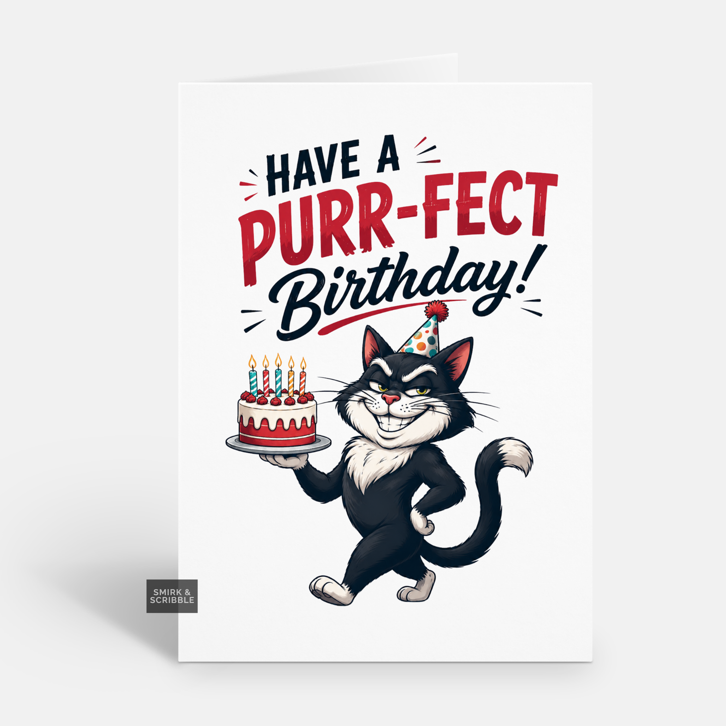 Funny Birthday Card - Purrfect Cat & Cake