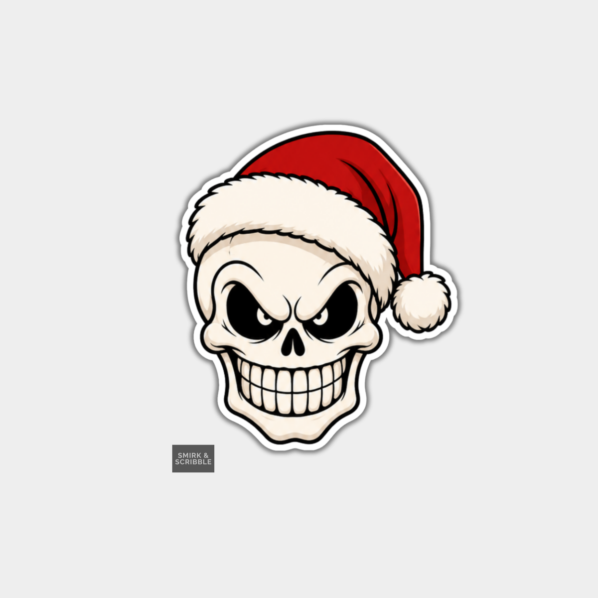 Funny Christmas Sticker - Skull In Santa Hat