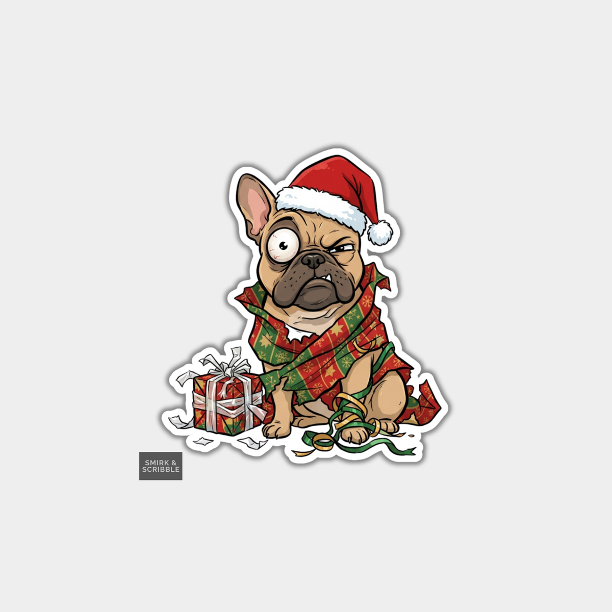 Funny Christmas Sticker - Cute Cheeky Naughty Dog