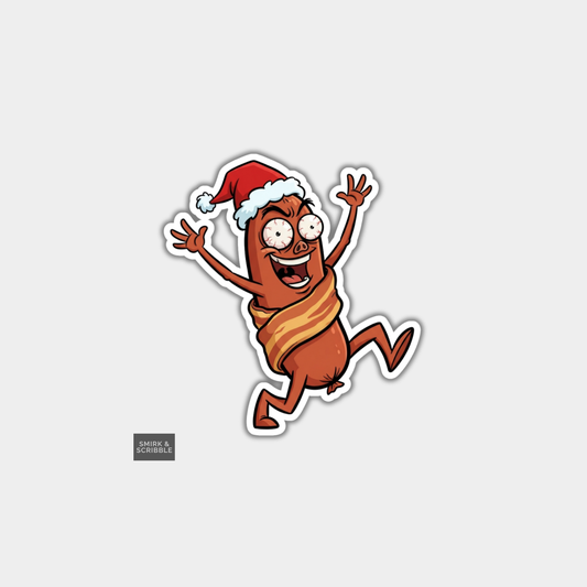 Funny Christmas Sticker - Cheeky Pig In Blanket