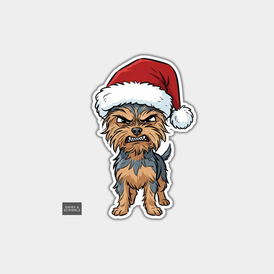 Funny Christmas Sticker - Angry Yorkshire Terrier