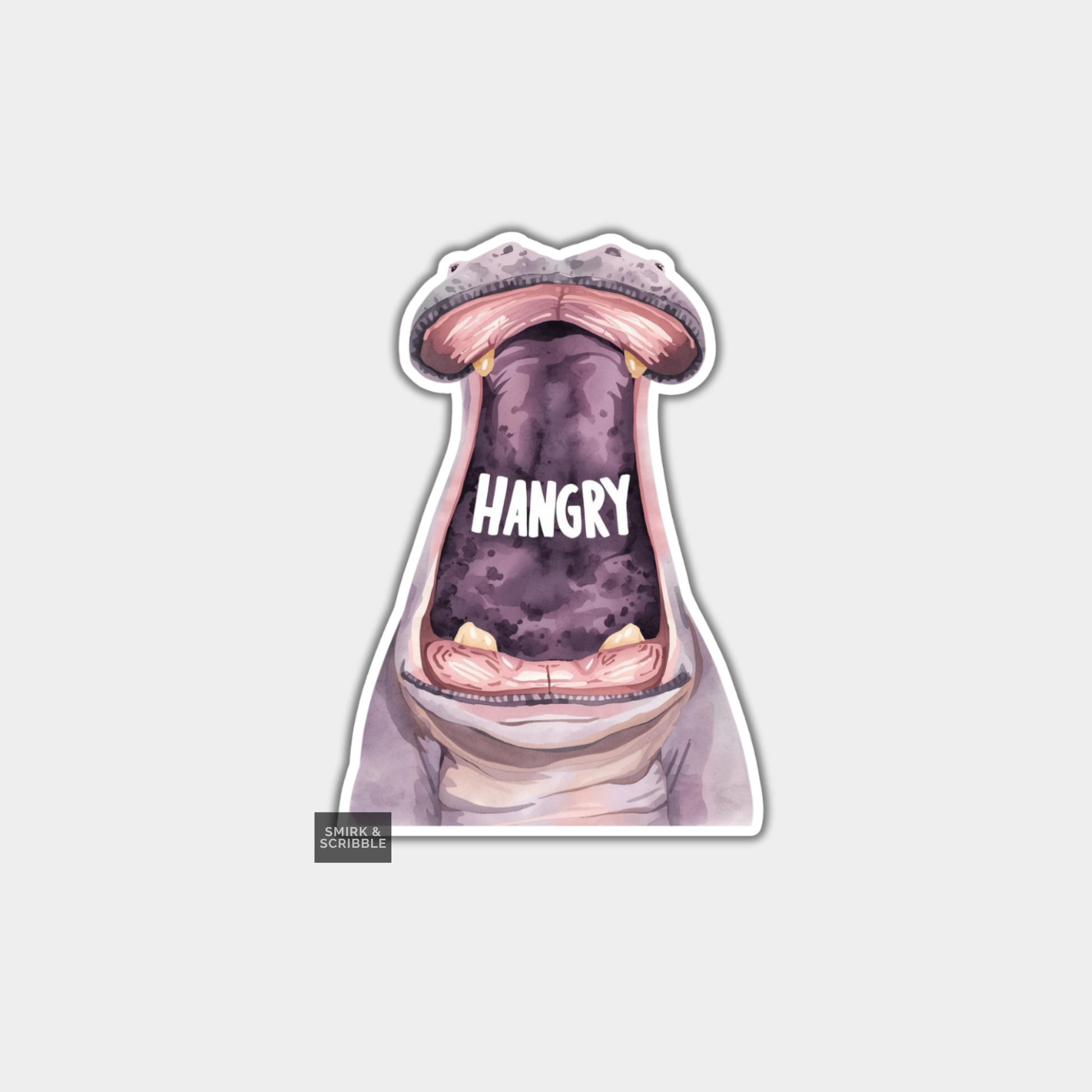 Illustration of a stomach with 'HANGRY' text on a light gray background