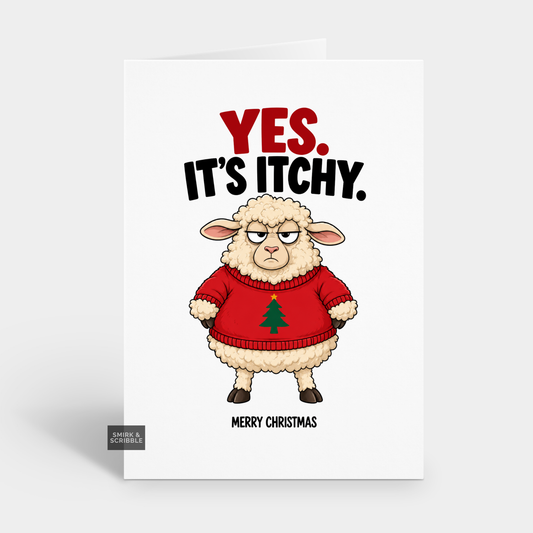 Funny Christmas Card - Itchy Jumper Sheep