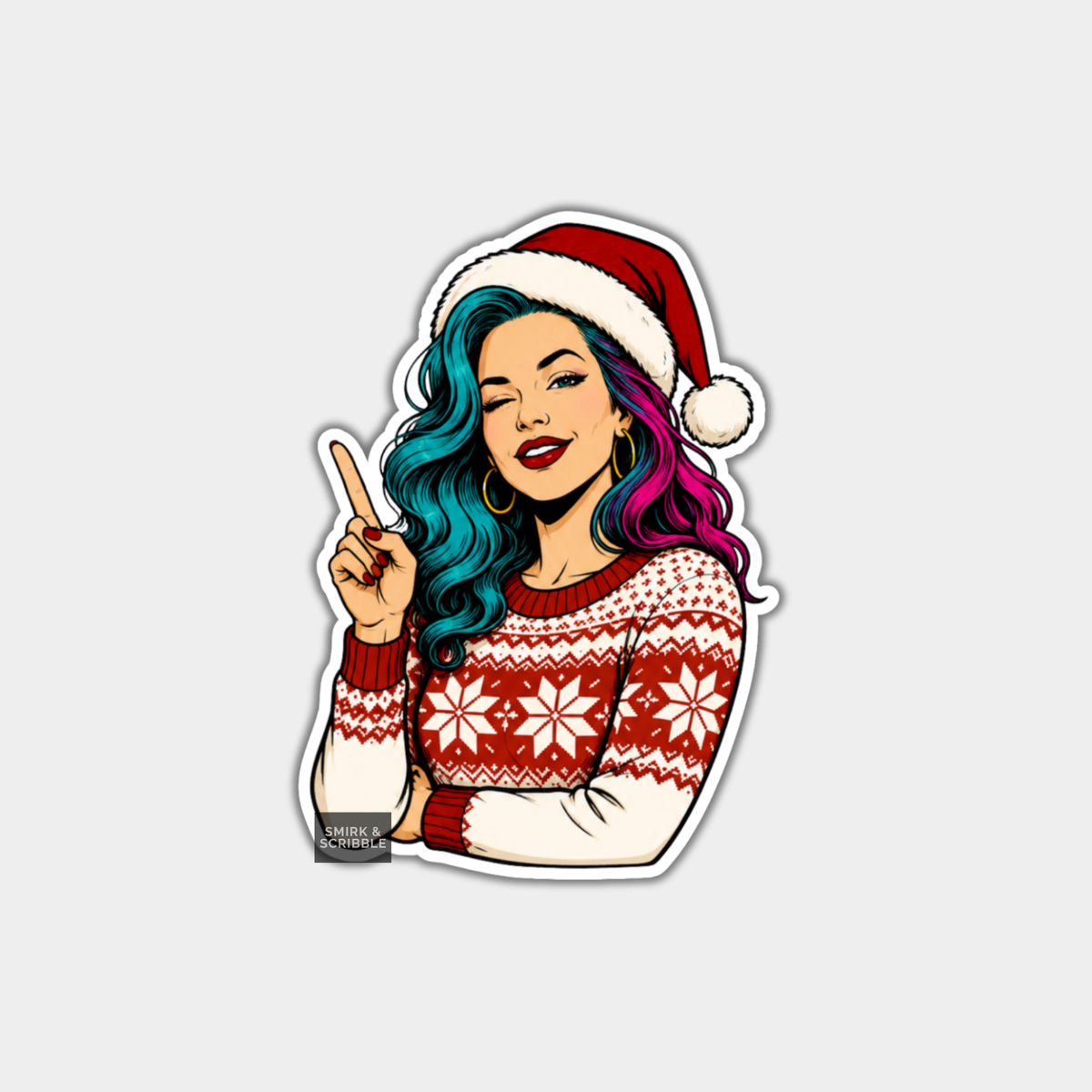 Funny Christmas Sticker - Woman In Santa Hat