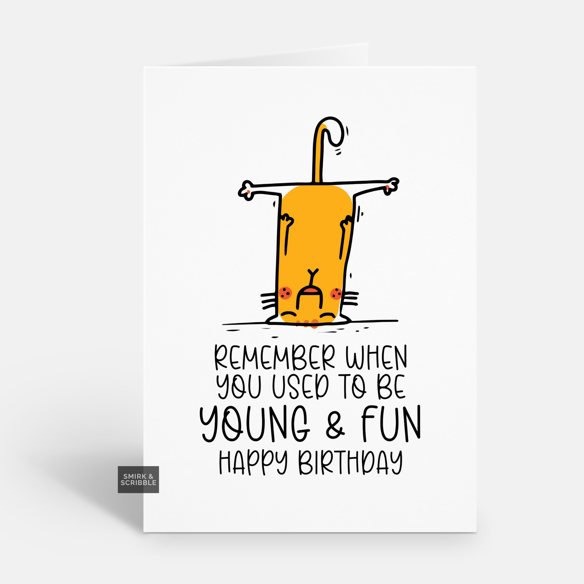 Cartoon character on a hanger with birthday message on a white background