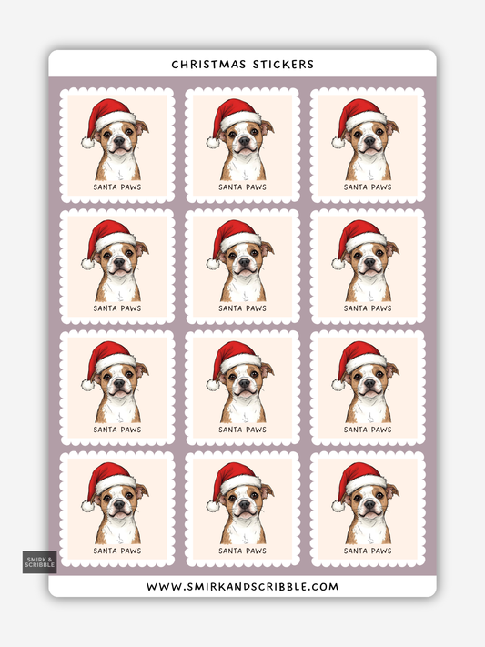 Santa Paws Christmas Stamp Stickers