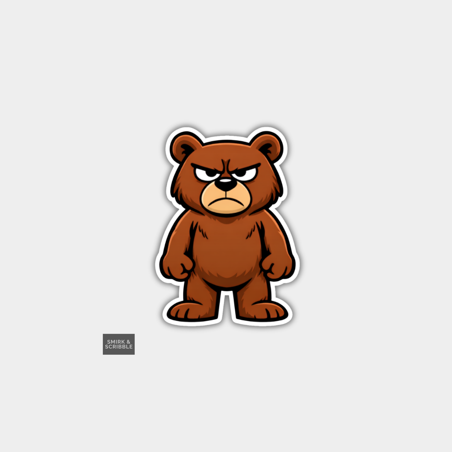 Funny Grumpy Character Vinyl Sticker - Brown Bear