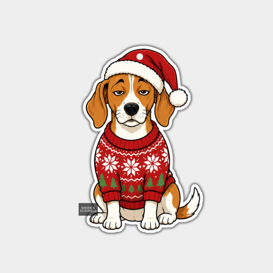 Funny Christmas Gift Tags - Grumpy Dog In Santa Hat