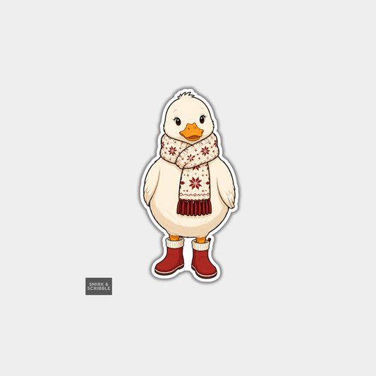 Funny Christmas Sticker - Cute Duck In Wellies & Scarf