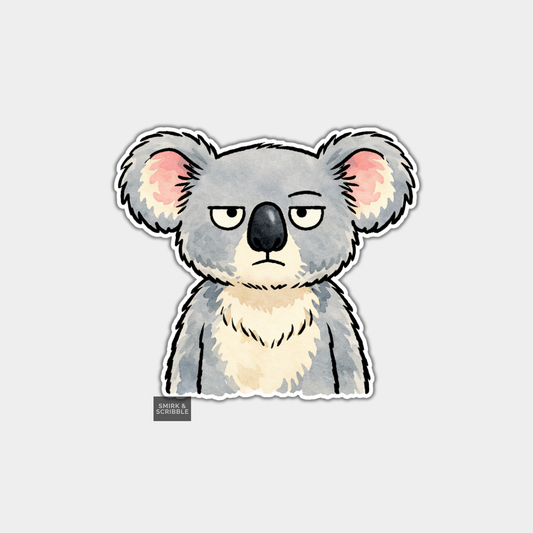 Sticker of a koala with a neutral expression on a light gray background
