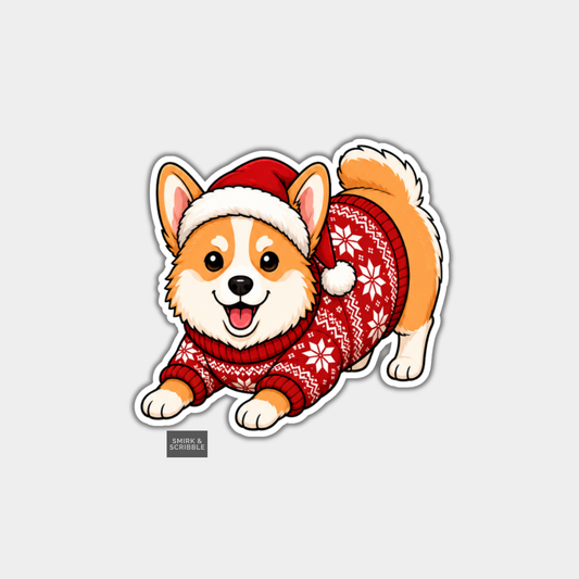 Funny Christmas Sticker - Cute Corgi Dog
