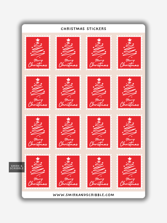 Red Tree Christmas Stamp Stickers
