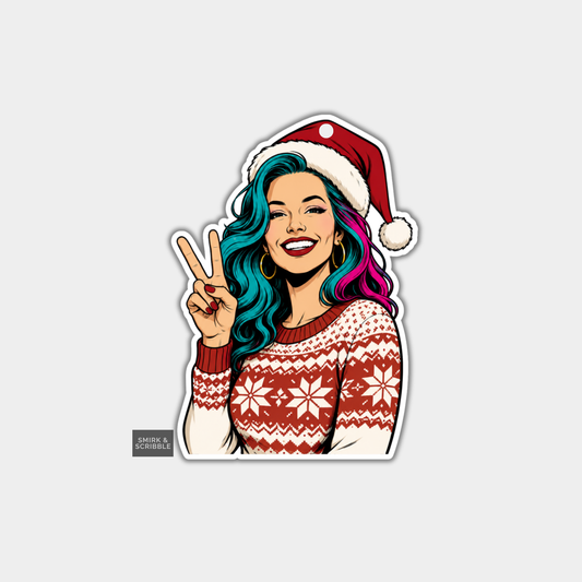 Funny Christmas Gift Tags - Happy Woman In Santa Hat