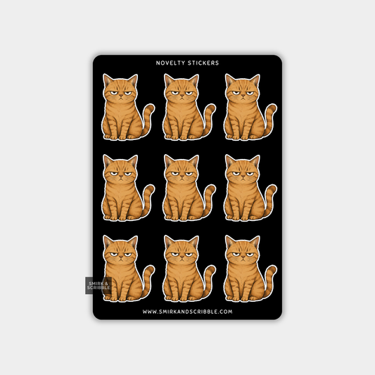 Funny Vinyl Sticker Sheet - Angry Ginger Cat