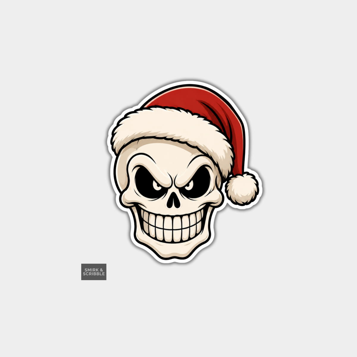 Funny Christmas Sticker - Cheeky Skull In Santa Hat