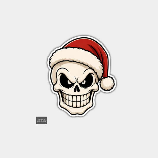 Funny Christmas Sticker - Cheeky Skull In Santa Hat