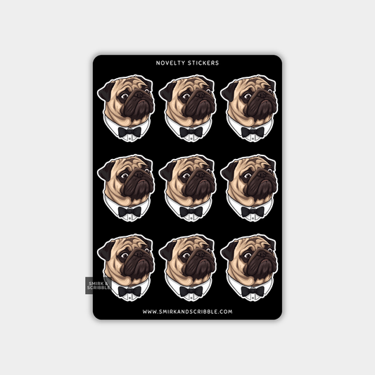 Funny Vinyl Sticker Sheet - Bow Tie Pug