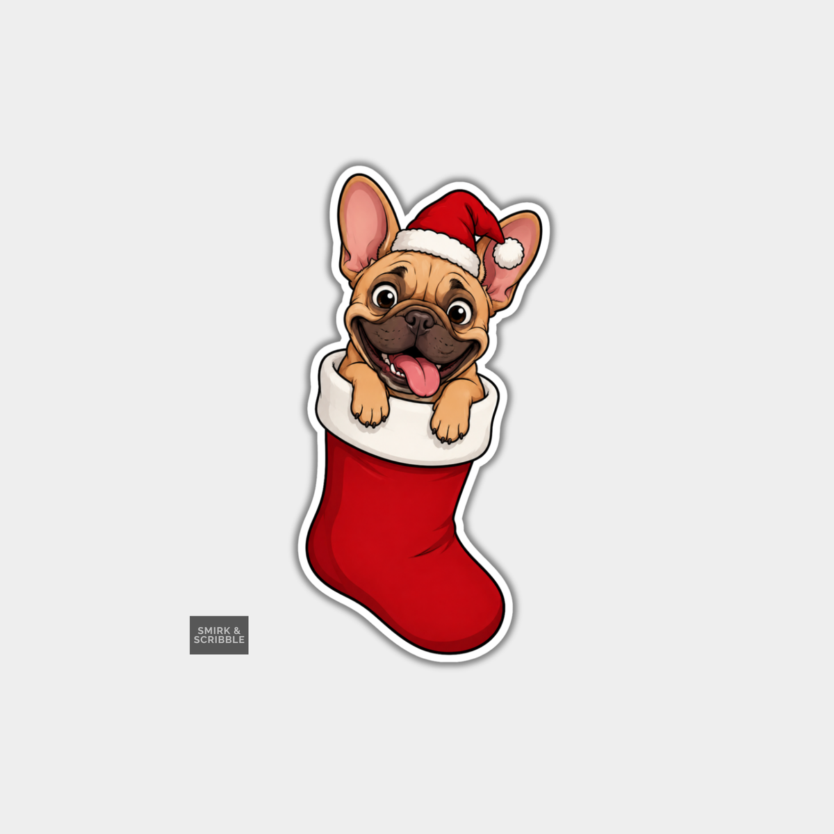 Funny Christmas Sticker - French Bulldog In Stocking