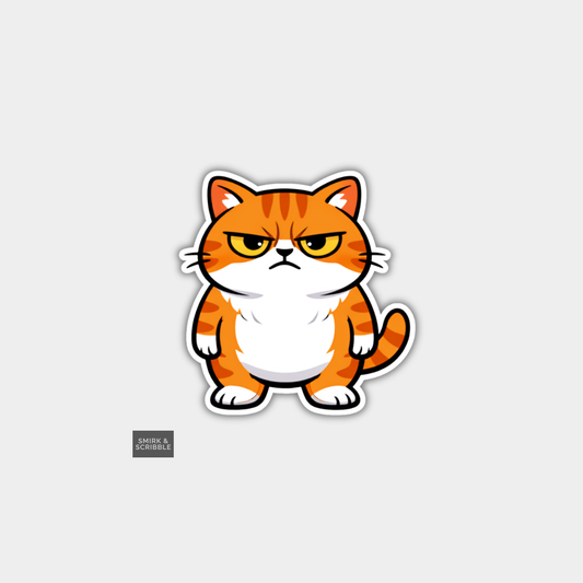 Funny Grumpy Character Vinyl Sticker - Orange Cat
