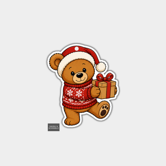 Funny Christmas Gift Tags - Cute Teddy Bear & Present