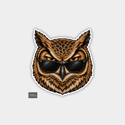 Funny Character Vinyl Sticker - Cool Owl In Sunglasses
