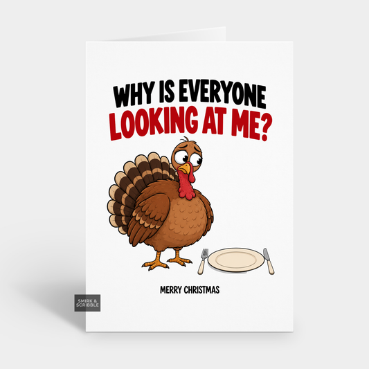 Funny Christmas Card - Self Conscious Turkey
