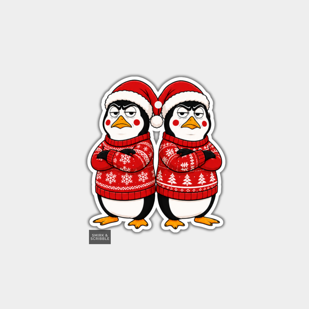 Funny Christmas Gift Tags - Grumpy Penguins In Jumpers