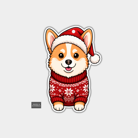 Funny Christmas Gift Tags - Cute Corgi In Santa Hat