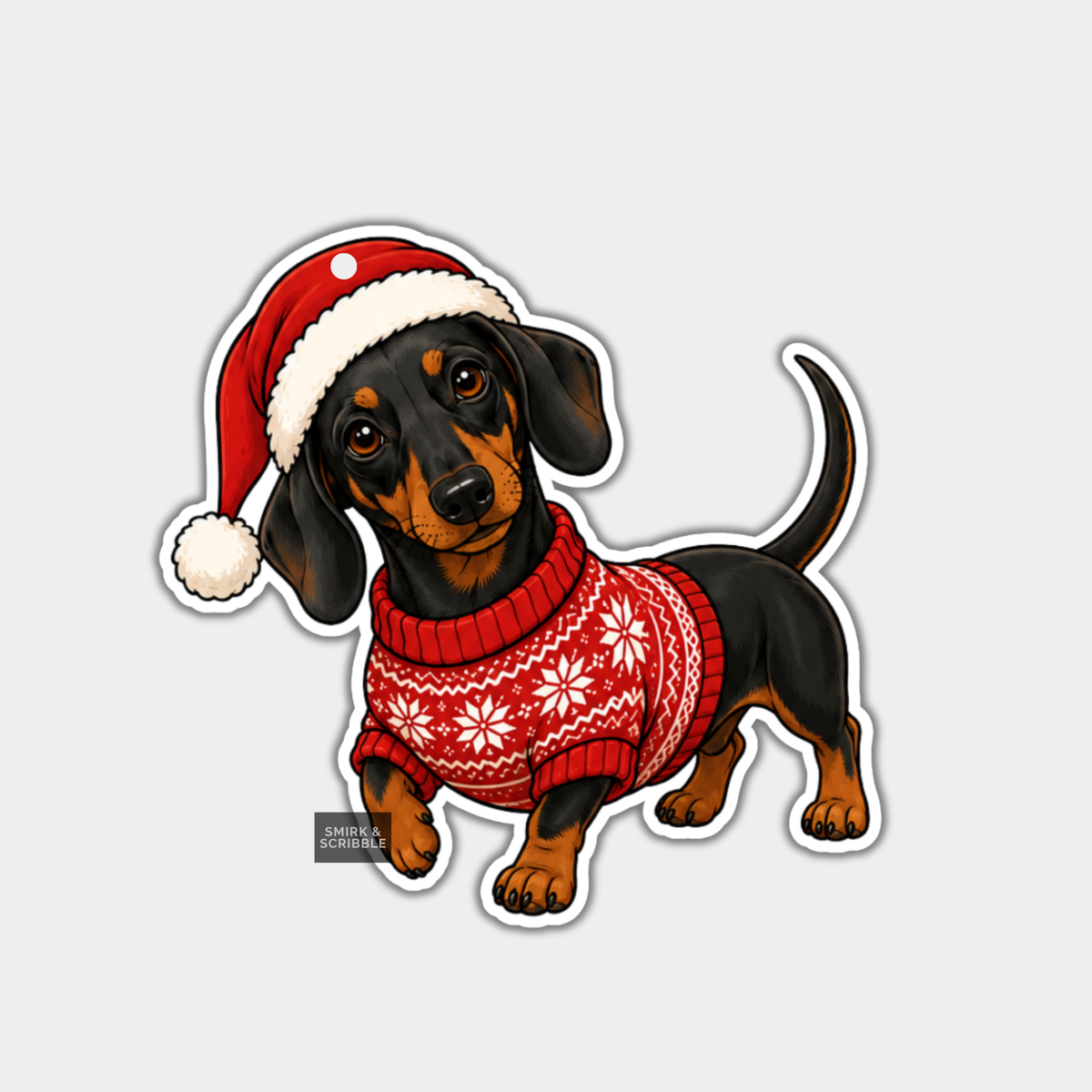 Funny Christmas Gift Tags - Cute Dachshund In  Xmas Jumper