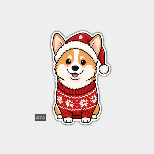 Funny Christmas Gift Tags - Cute Corgi Dog In Santa Hat