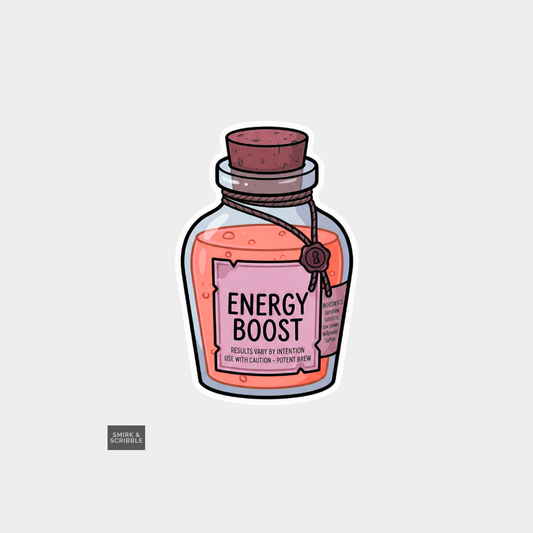 Illustration of a bottle labeled 'Energy Boost' on a light gray background