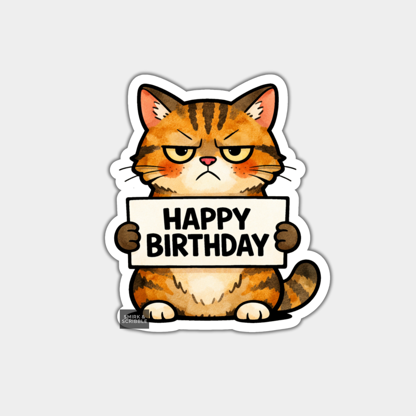 Funny Birthday Vinyl Sticker - Cat