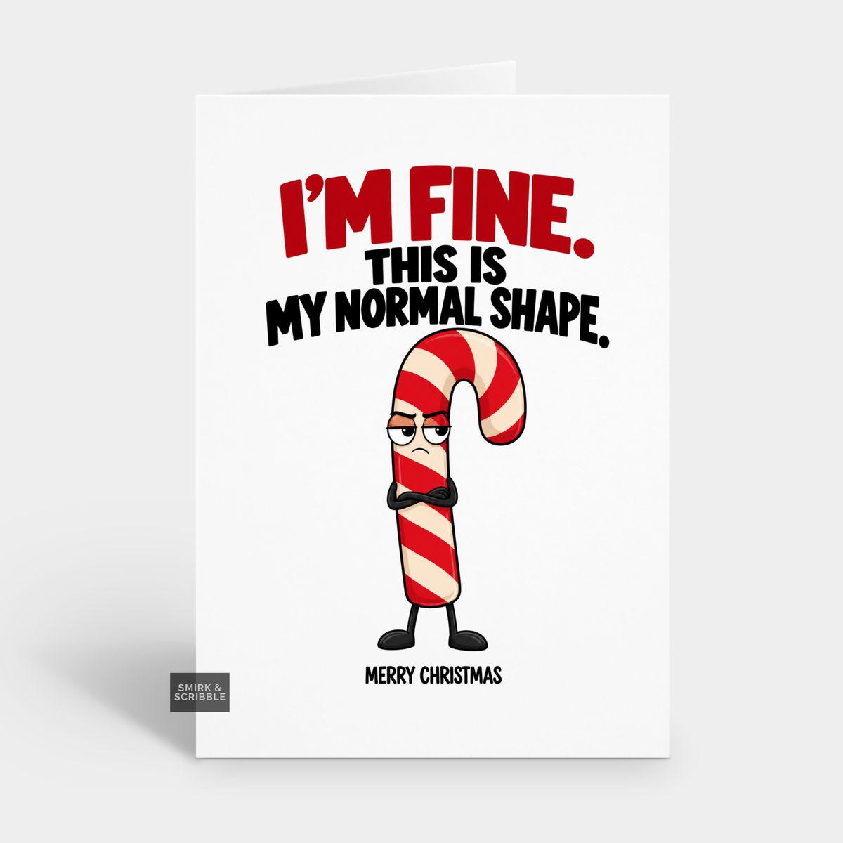 Funny Christmas Card - Grumpy Candy Cane