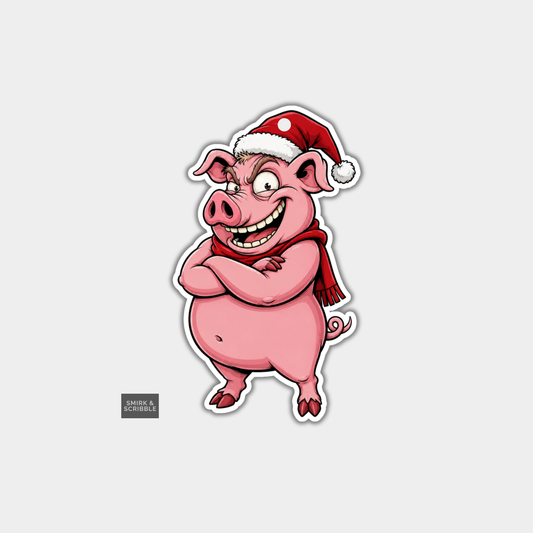 Funny Christmas Gift Tags - Cheeky Pig In Santa Hat