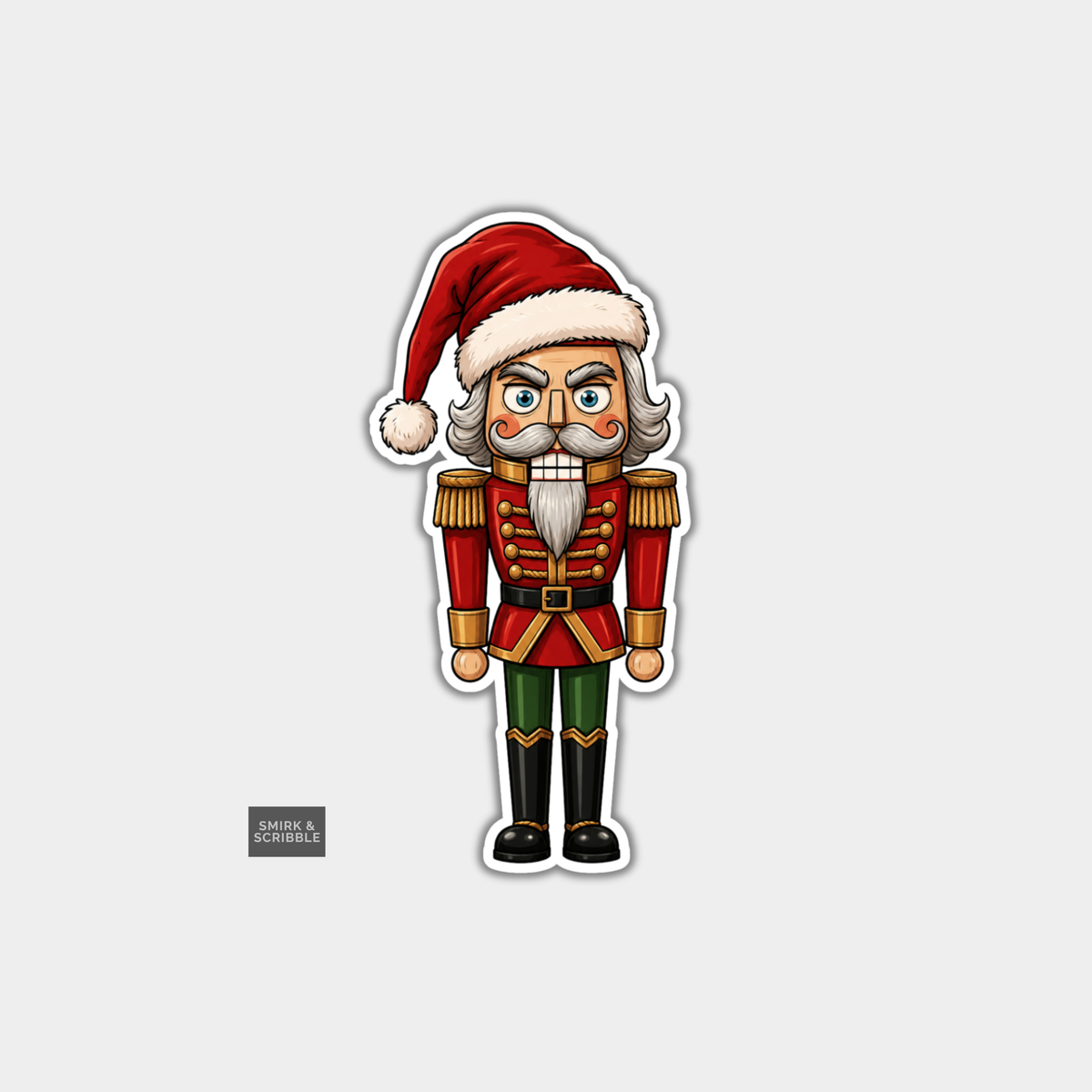 Funny Christmas Sticker - Nutcracker Wearing Santa Hat