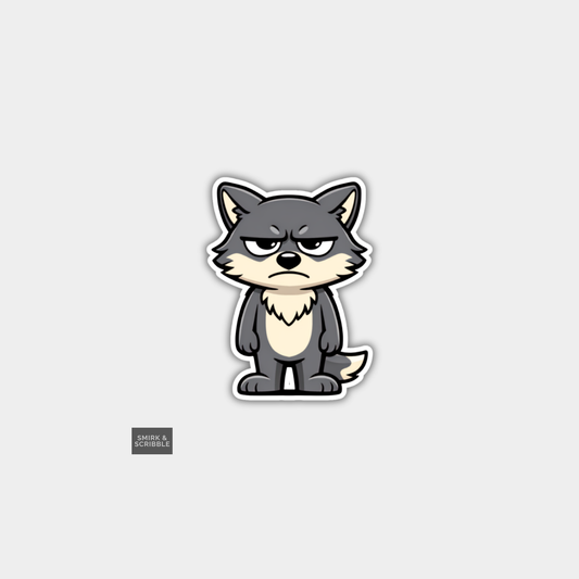Funny Grumpy Character Vinyl Sticker - Grey Wolf