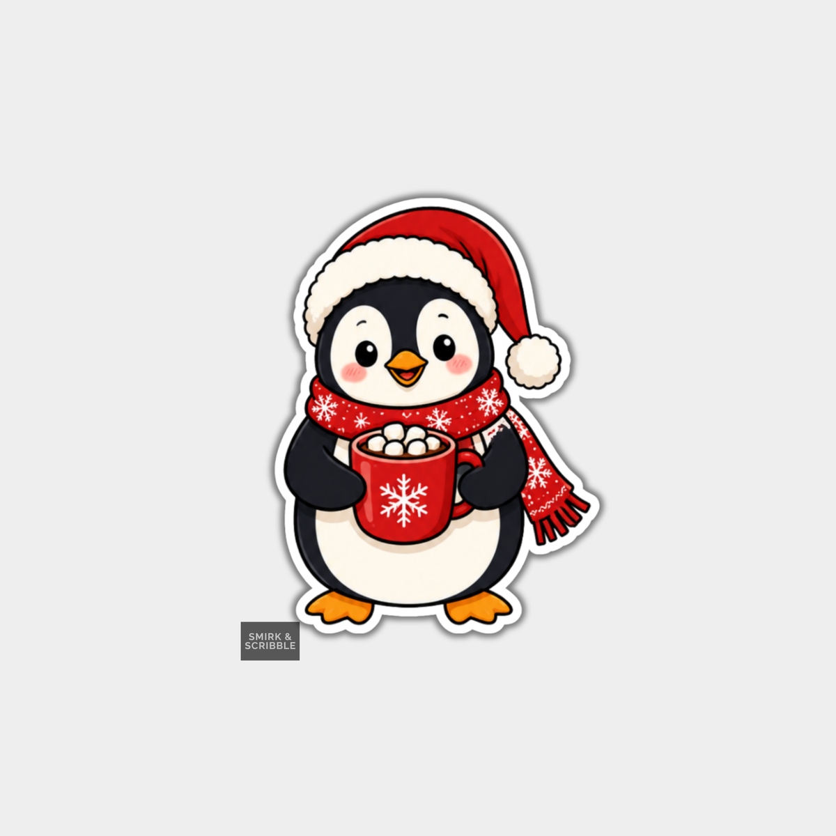 Funny Christmas Sticker - Cute Penguin & Hot Choc