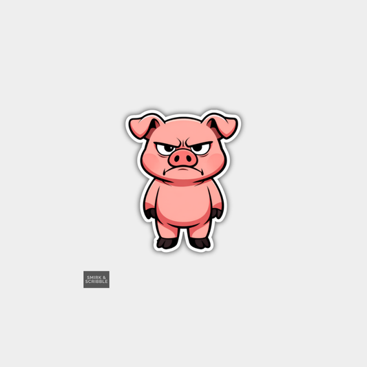 Funny Grumpy Character Vinyl Sticker - Pig
